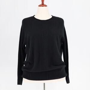 C by Bloomingdale's Women Black Knit Cashmere Crewneck Raglan Sweater Size L